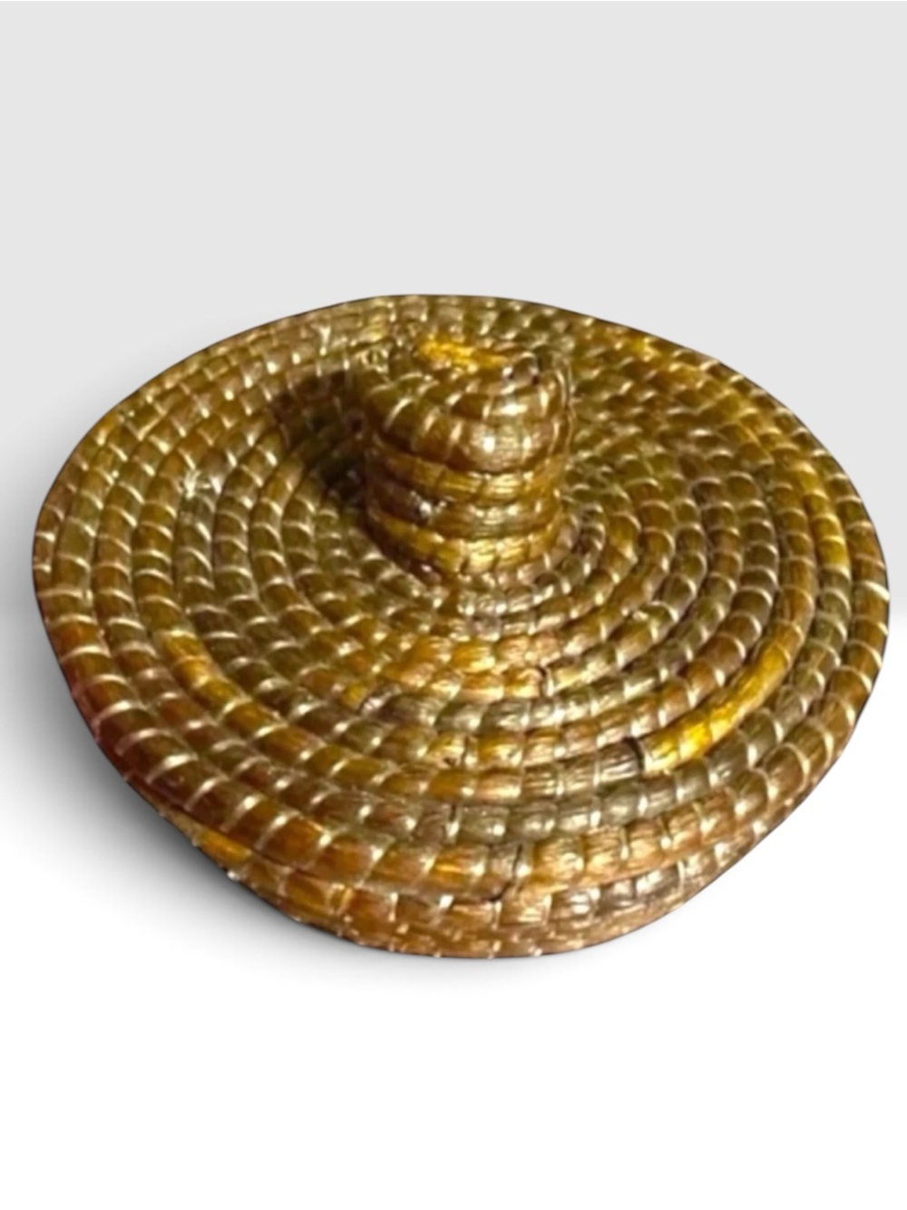 Vintage Handwoven Coiled Basket with Lid Trinket / Storage Box 8.5”